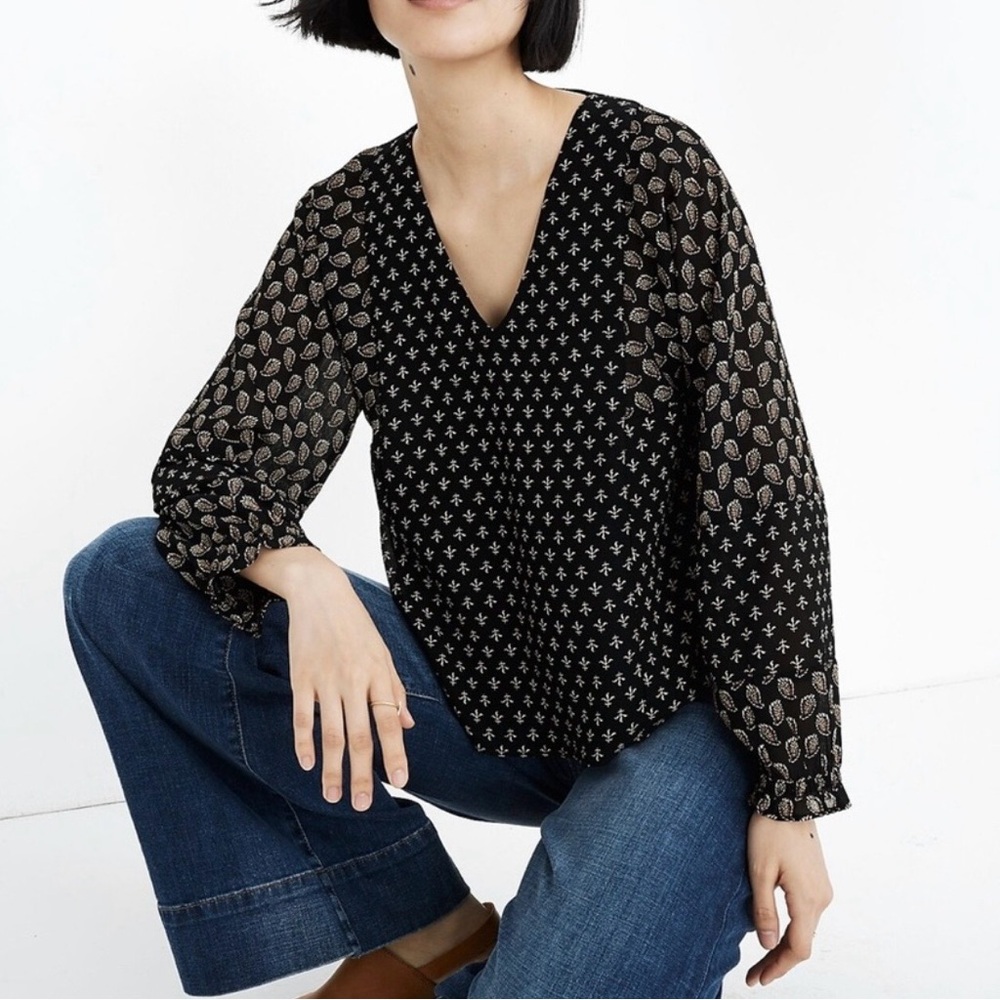 Madewell Sheer Sleeved Top in Brushstroked Paisley